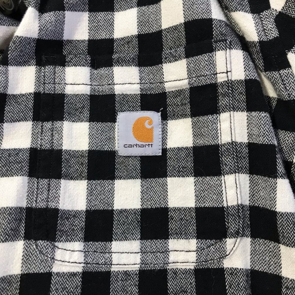Carhartt womens S black white plaid long sleeve button up flannel loose fit - Picture 5 of 8